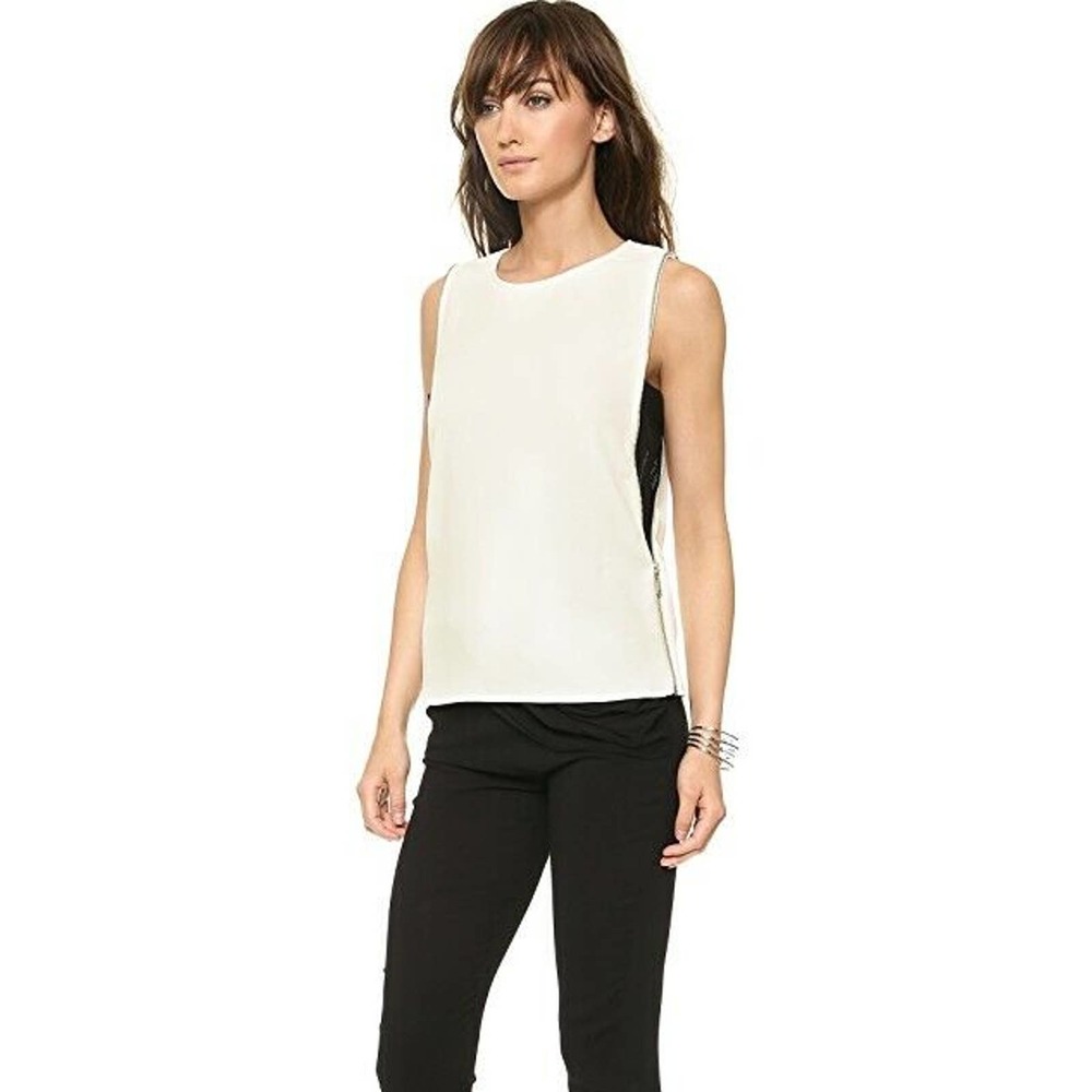 REBECCA MINKOFF MESH TOP OFF WHITE "AVENIDA" TOP ZIPPER XS - Picture 3 of 14